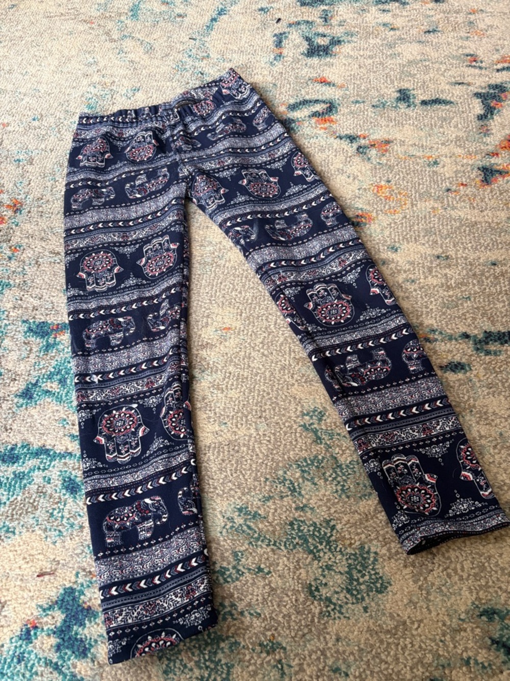 Navy Printed Stretch Jeggings with Boho Motif